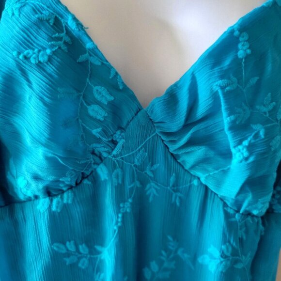 Betsey Johnson XL Blue Floral Chiffon Flowy Fairy Mini Babydoll Peplum Dress - Picture 7 of 11